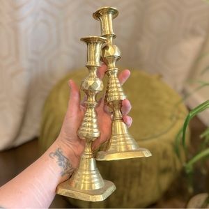 Brass candlestick holders - set of  2